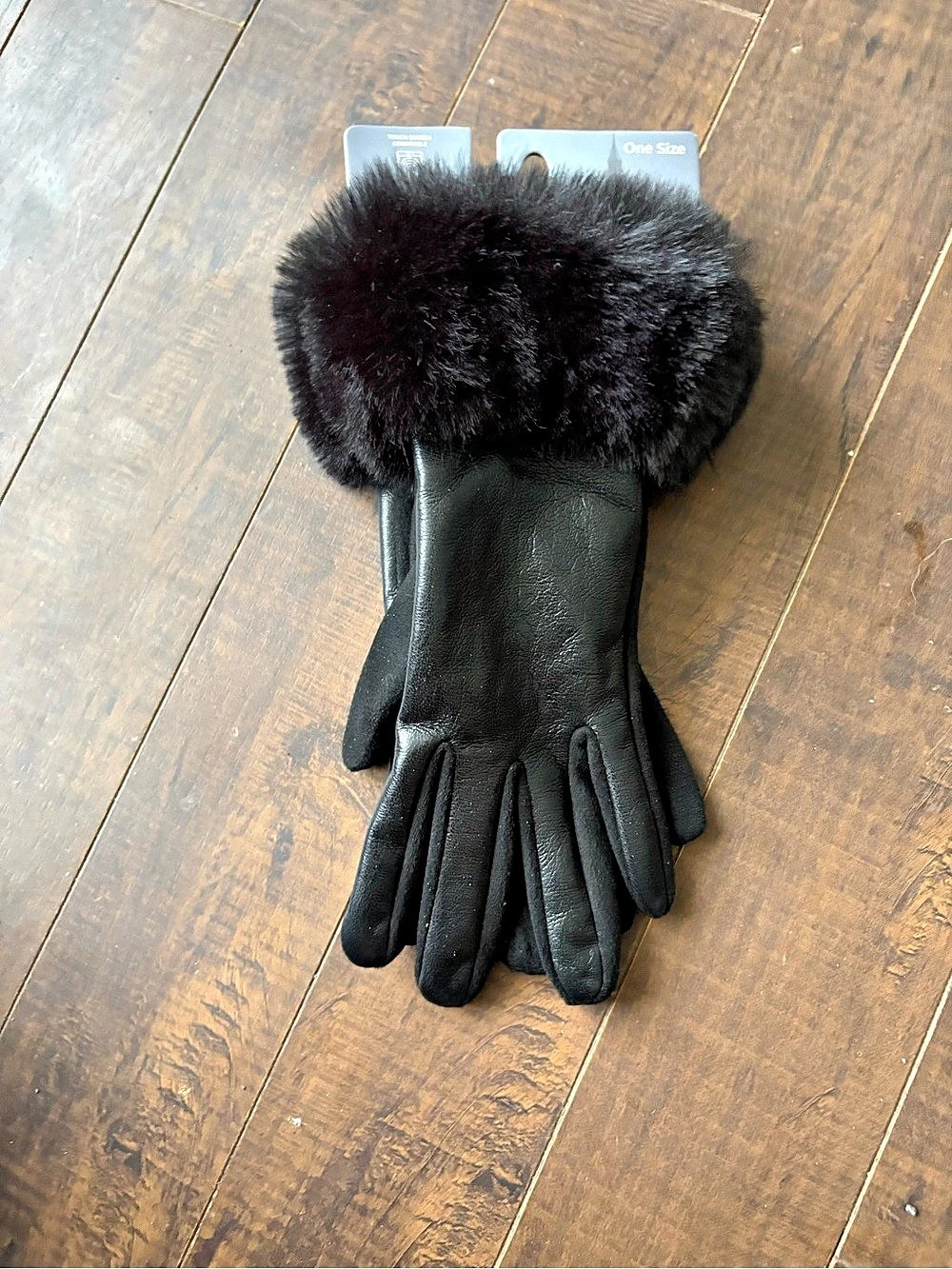 London Fog Faux Fur Cuff Gloves Black